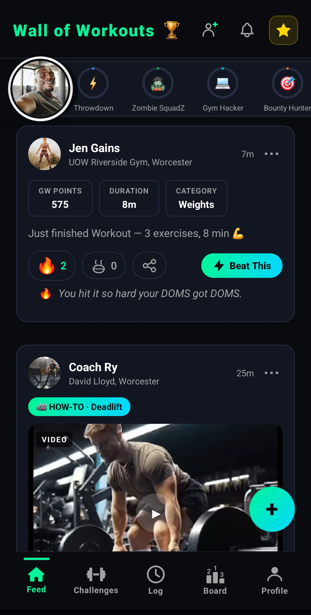 Gym Wars Wall of Workouts social feed
